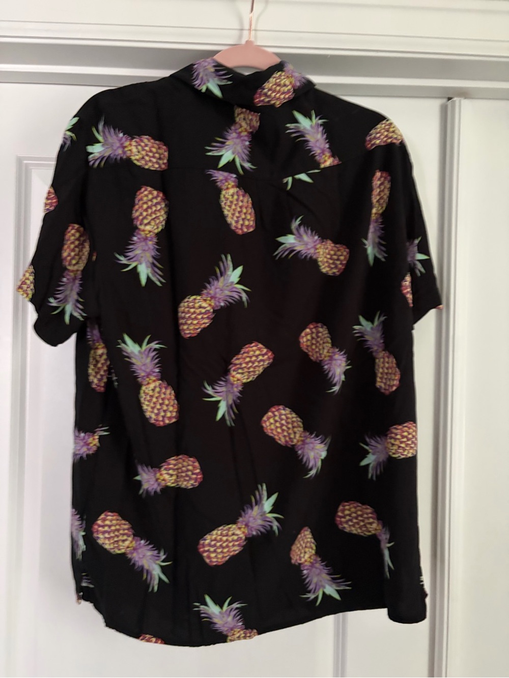 Casual Black Pineapple Print Short-Sleeve Shirt - Men